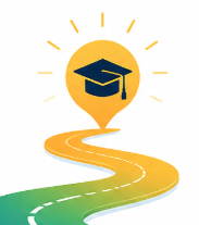 Pathway assessment icon with road and graduation cap